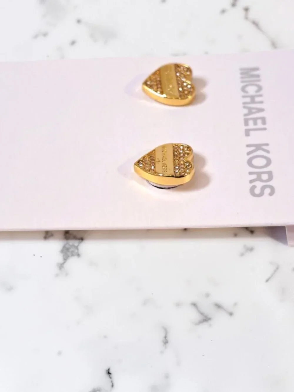Michael Kors Gold - Tone Pave Heart Logo Stud Earrings NWT